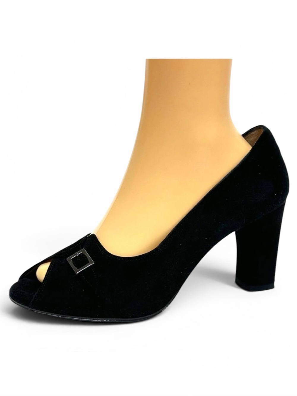 TARYN ROSE Black Suede Leather Peep Toe Pumps Heels w Dust Bag 39.5 9.5